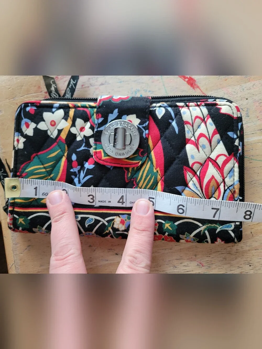 Vera Bradley Opera Versailles Wallet With Clasp, Black, Red, Blue, Cream, Floral - Picture 2 of 6